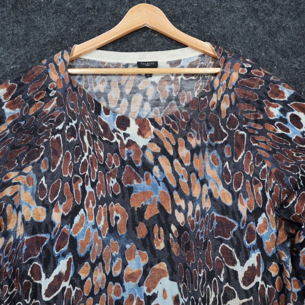 Talbots Sweater Women 3X Blue Brown Cotton Silk Animal Print Pullover Top - Picture 8 of 8